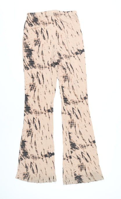 Missguided Womens Beige Tie-Dye Flared Trousers UK 8 Festival Boho