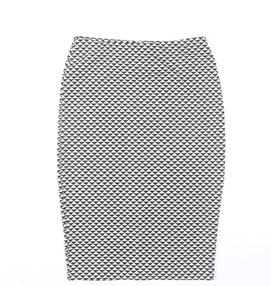 H&M Womens Black Geometric Pencil Skirt Size S Knee Length Stretch