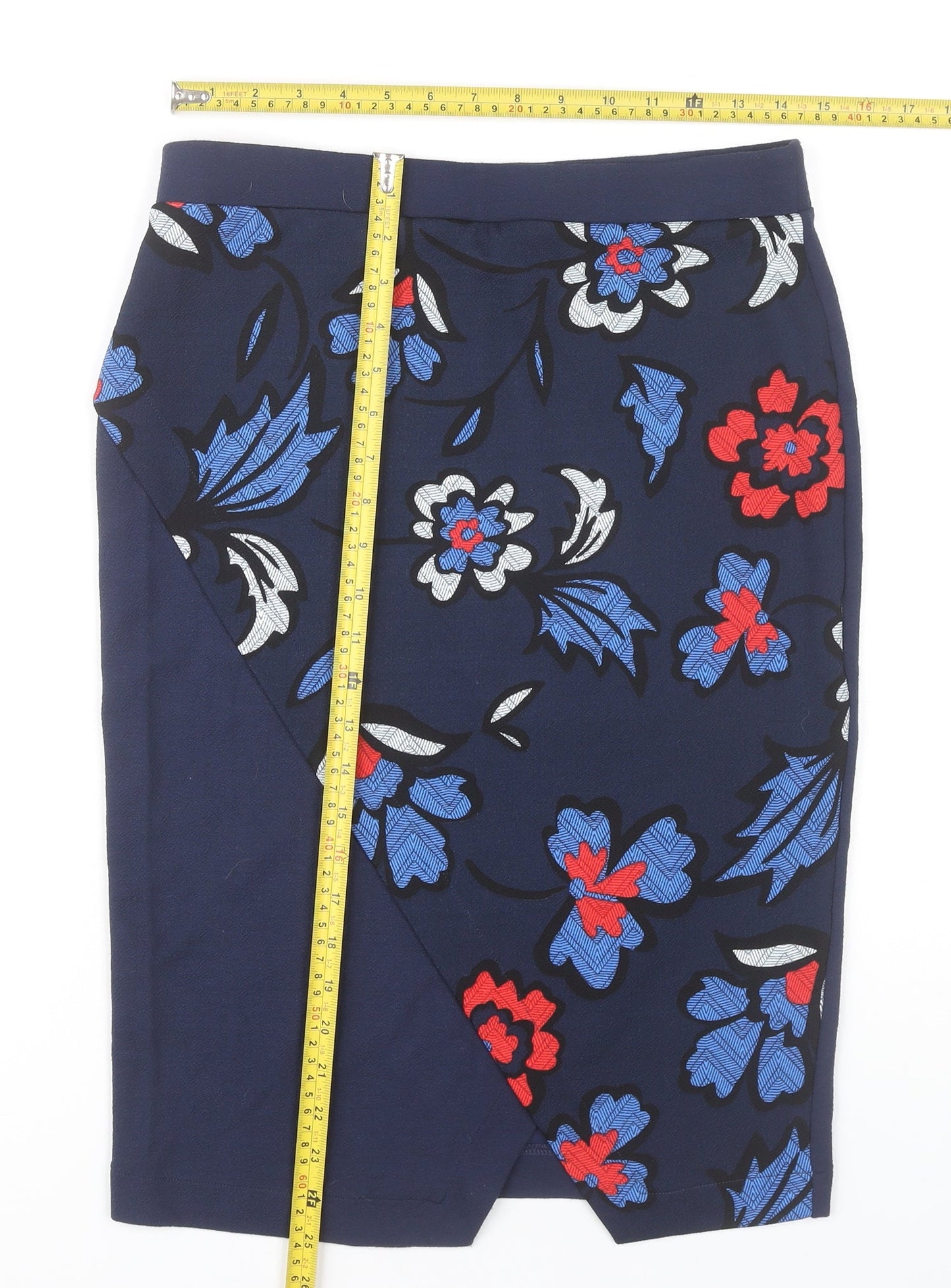 Next Women’s Blue Floral Pencil Skirt Size 12 Knee Length Stretch