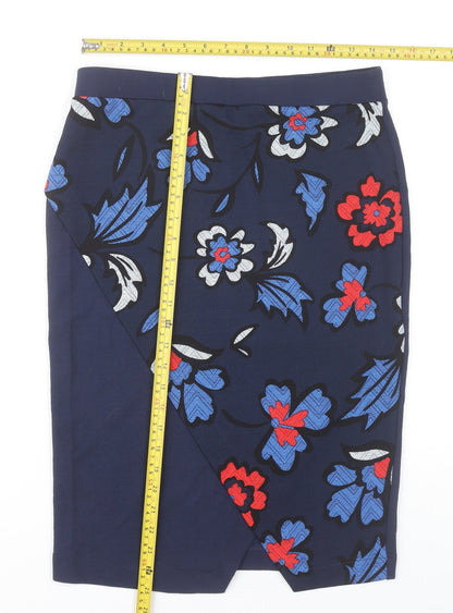 Next Women’s Blue Floral Pencil Skirt Size 12 Knee Length Stretch