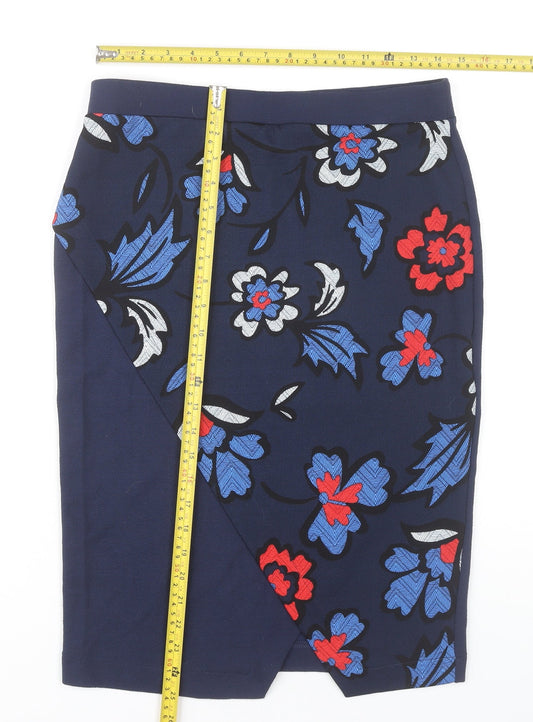 Next Women’s Blue Floral Pencil Skirt Size 12 Knee Length Stretch