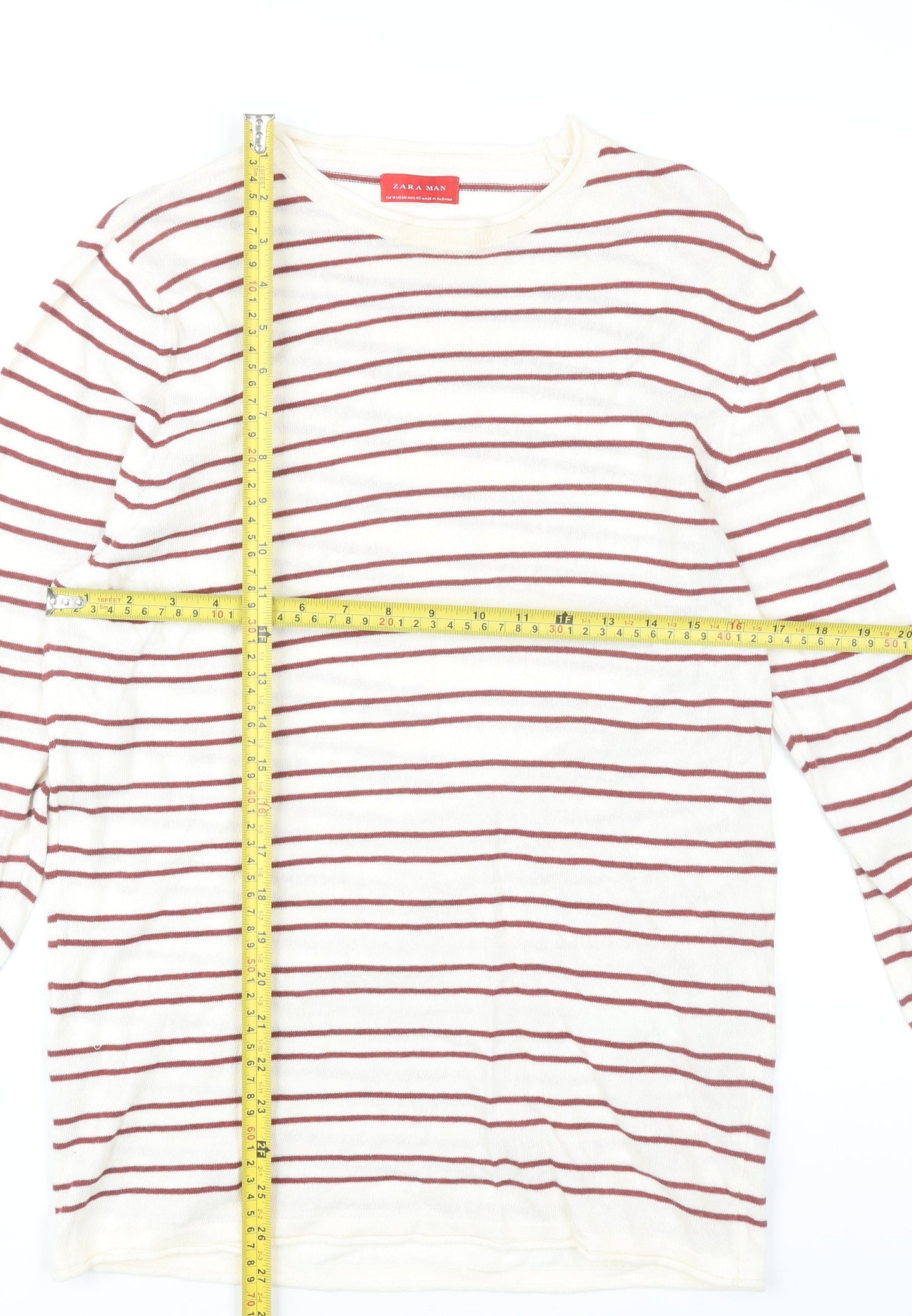 Zara Man Men's White Striped Cotton Pullover Jumper Size M