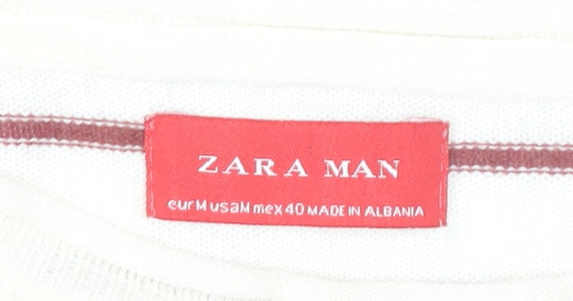 Zara Man Men's White Striped Cotton Pullover Jumper Size M