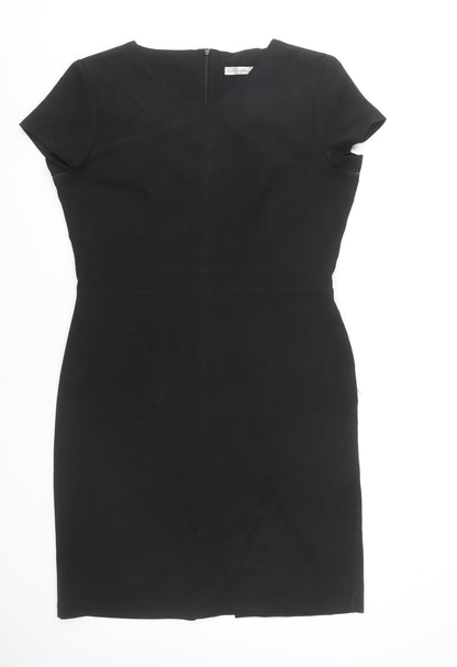 La Beeby Women Black Size 12 V-Neck Sheath Work Dress