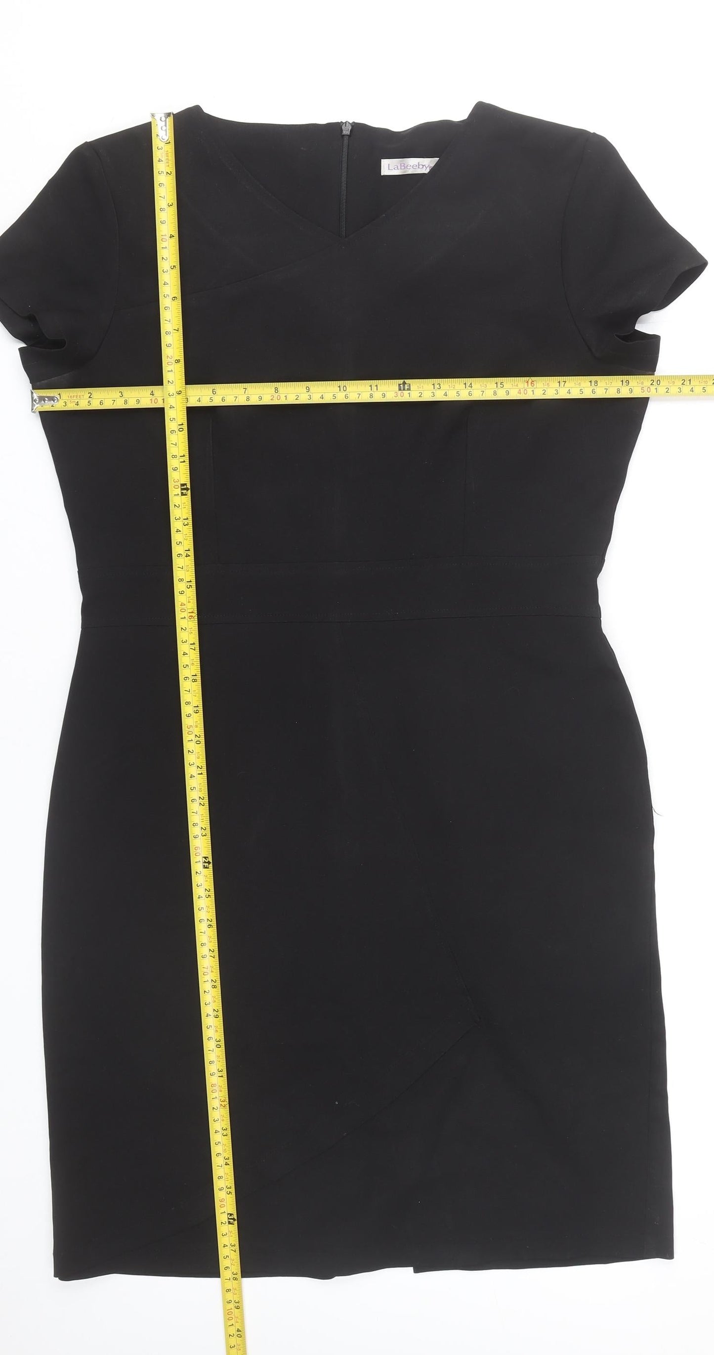 La Beeby Women Black Size 12 V-Neck Sheath Work Dress