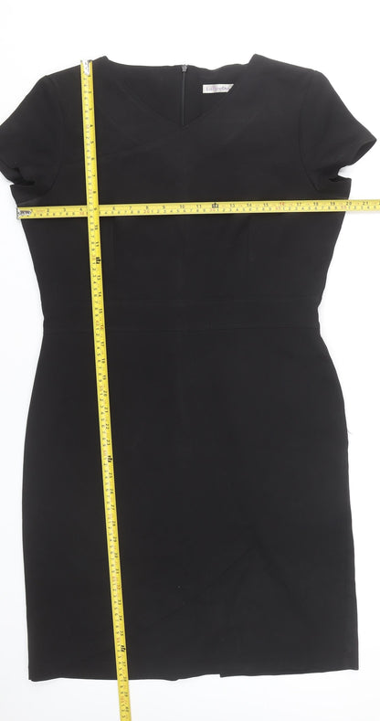 La Beeby Women Black Size 12 V-Neck Sheath Work Dress