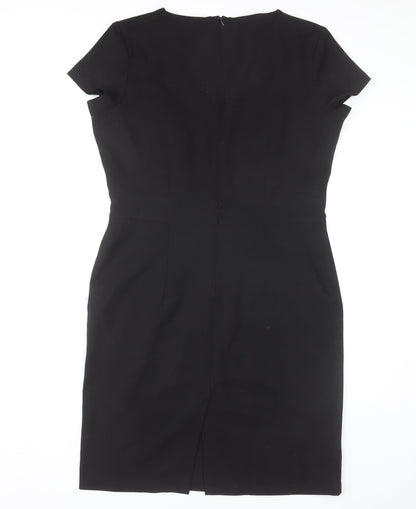 La Beeby Women Black Size 12 V-Neck Sheath Work Dress