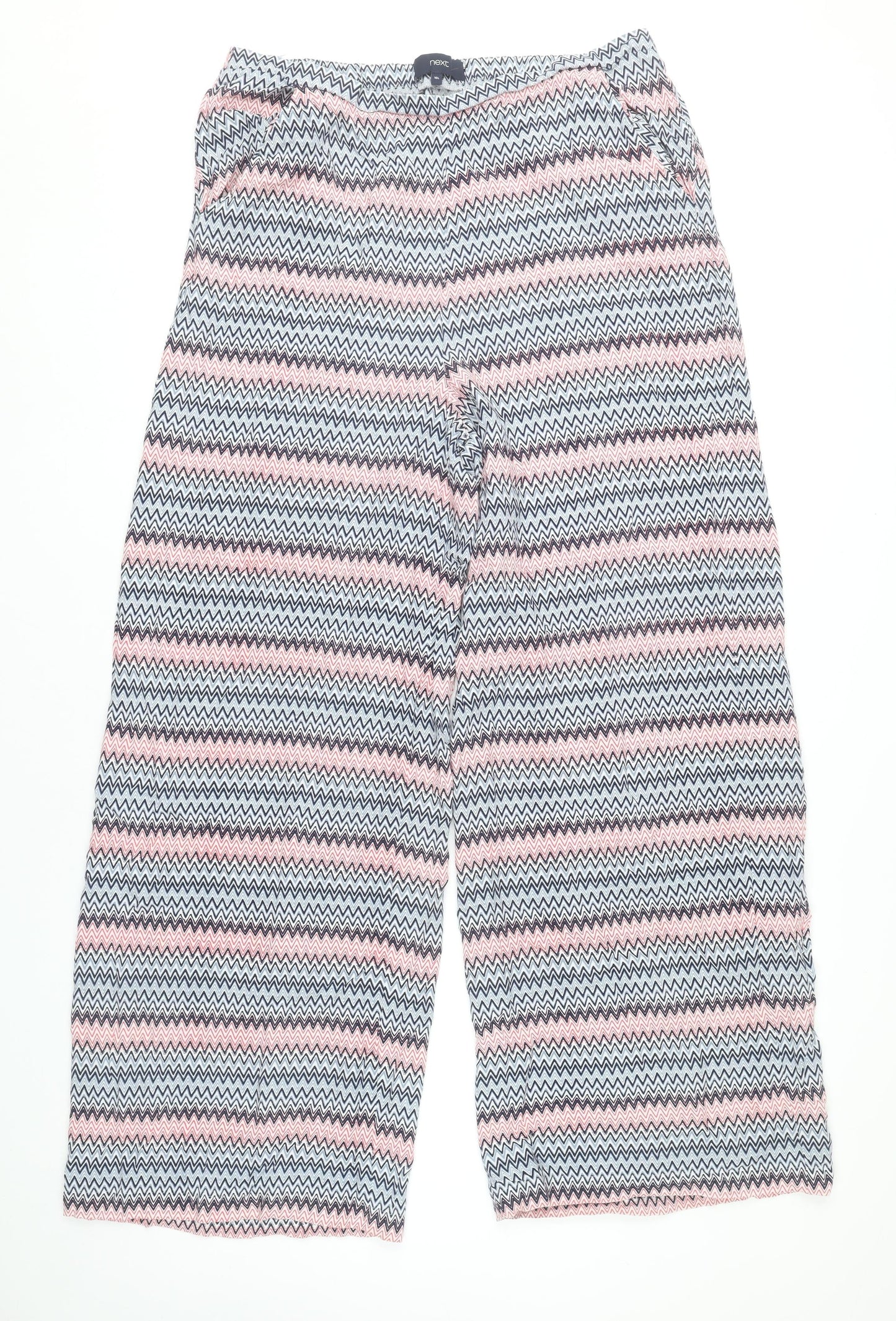 Next Women’s Multicoloured Striped Wide-Leg Viscose Trousers Size 16 Long