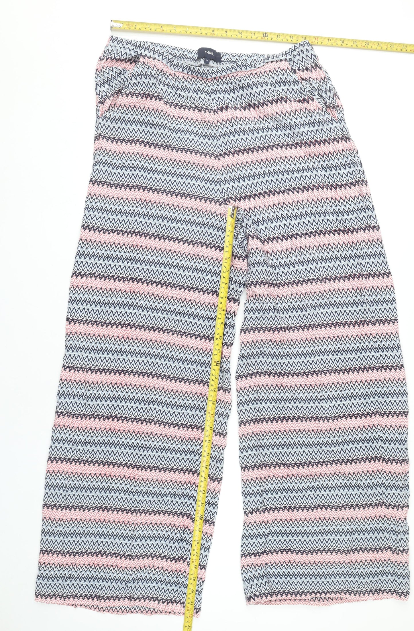 Next Women’s Multicoloured Striped Wide-Leg Viscose Trousers Size 16 Long