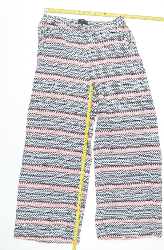 Next Women’s Multicoloured Striped Wide-Leg Viscose Trousers Size 16 Long