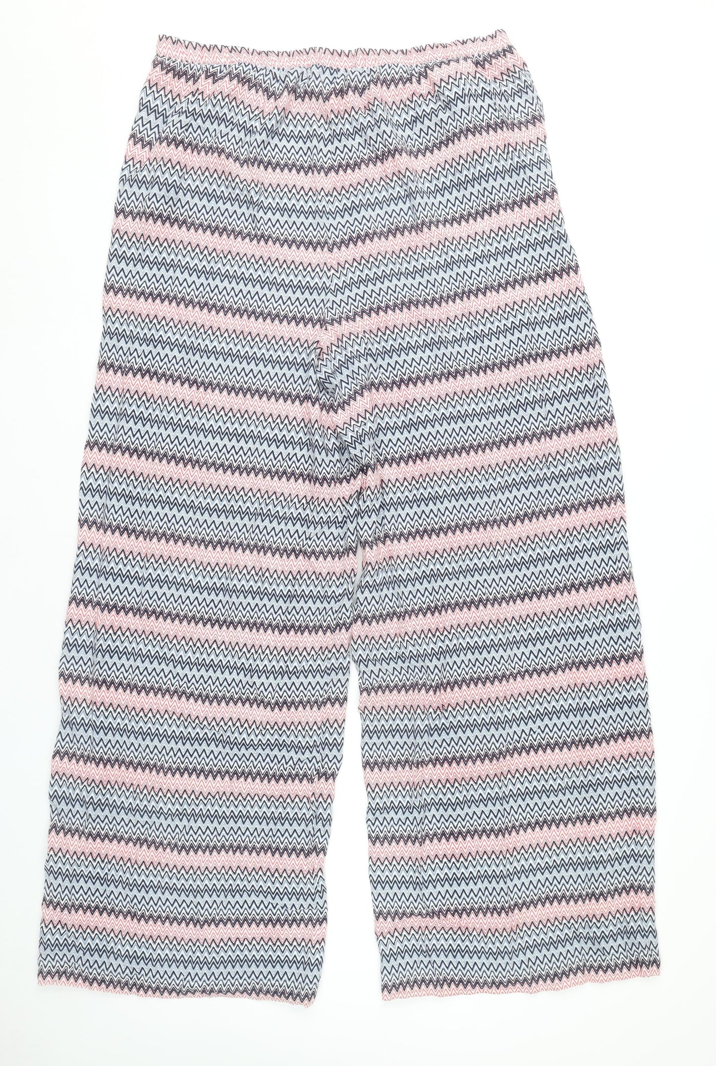 Next Women’s Multicoloured Striped Wide-Leg Viscose Trousers Size 16 Long