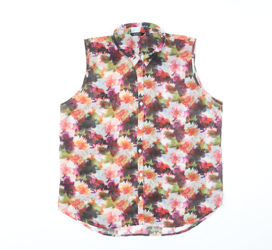 Golddigga Womens Multicoloured Floral Sleeveless Button-Up Blouse Size 14