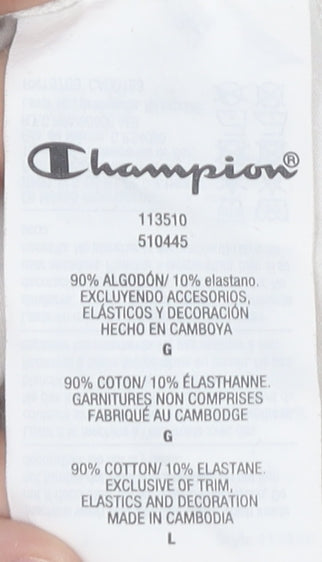 Champion Women Ivory Bodysuit L Scoop Neck Logo Cotton Stretch