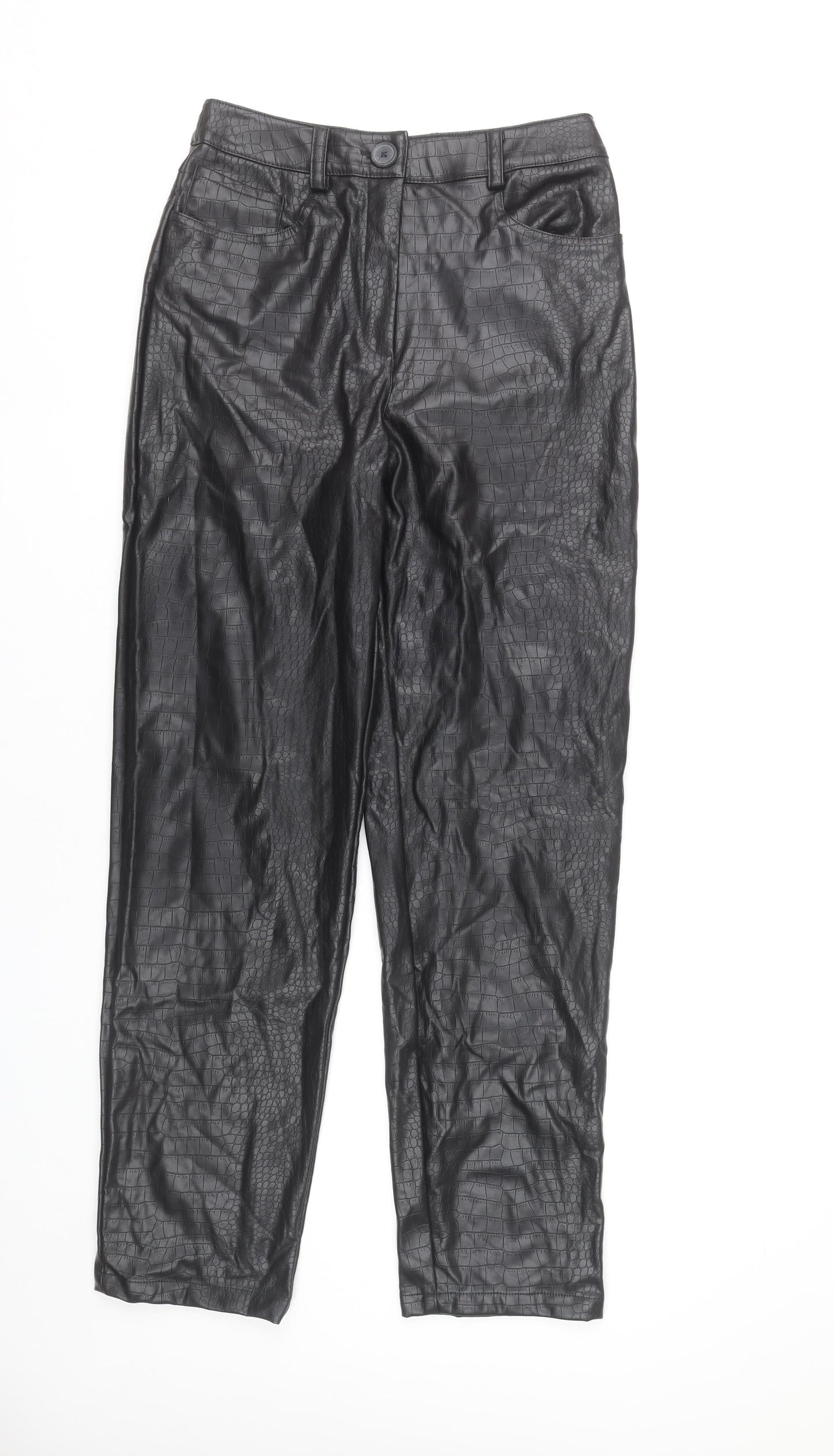 Tu Women’s Black Croc Effect Faux Leather High Rise Straight Trousers Size 8