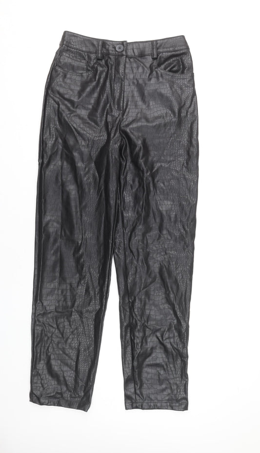 Tu Women’s Black Croc Effect Faux Leather High Rise Straight Trousers Size 8