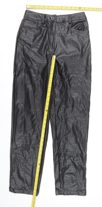 Tu Women’s Black Croc Effect Faux Leather High Rise Straight Trousers Size 8