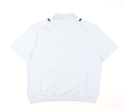 Marks and Spencer Men’s Blue Green Striped Polo Shirt 4XL Regular Fit