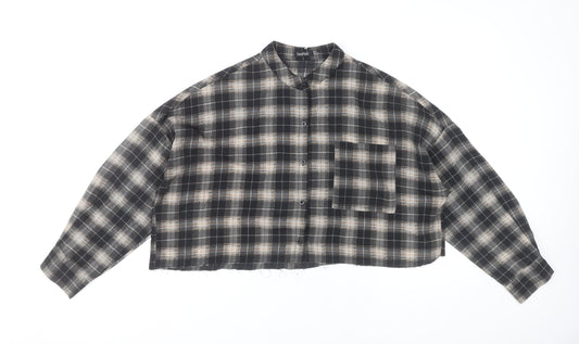 Boohoo Women Black Checked Cropped Button-Up Shirt UK 12