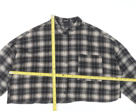 Boohoo Women Black Checked Cropped Button-Up Shirt UK 12
