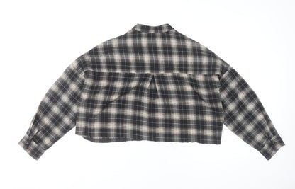 Boohoo Women Black Checked Cropped Button-Up Shirt UK 12