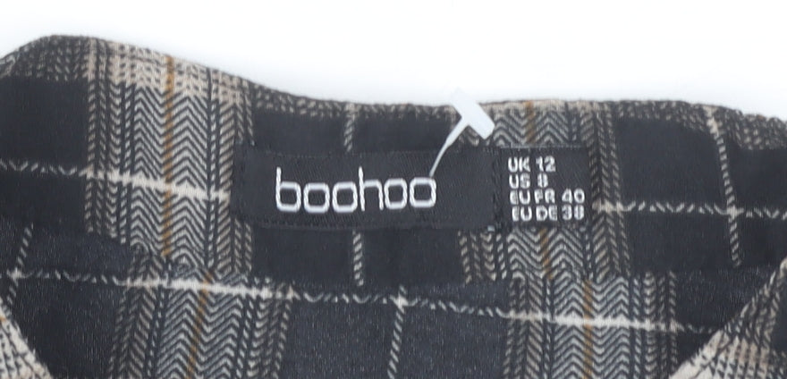 Boohoo Women Black Checked Cropped Button-Up Shirt UK 12