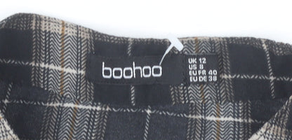 Boohoo Women Black Checked Cropped Button-Up Shirt UK 12
