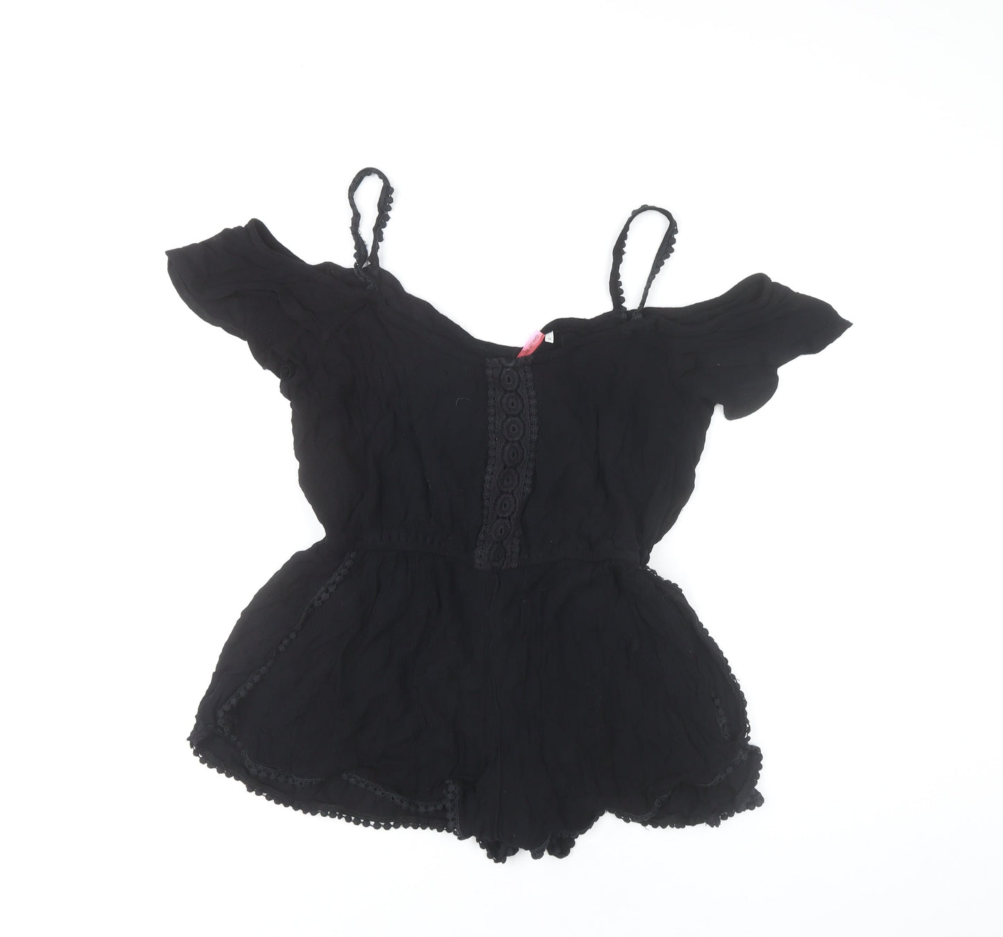 River Island Women’s Black Lace Trim Viscose Off Shoulder Playsuit UK 12