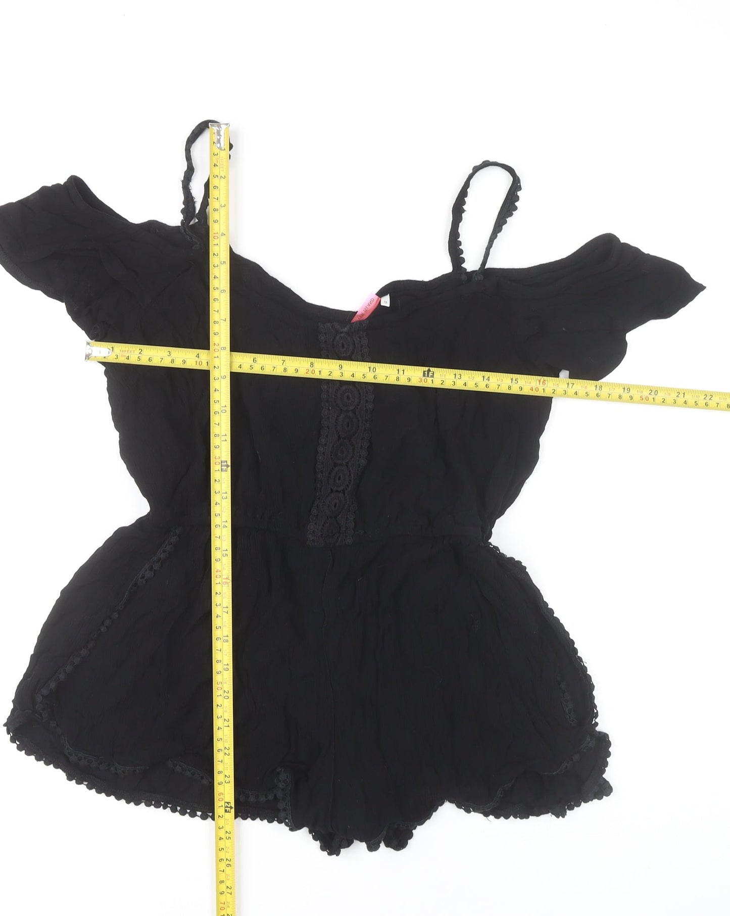 River Island Women’s Black Lace Trim Viscose Off Shoulder Playsuit UK 12