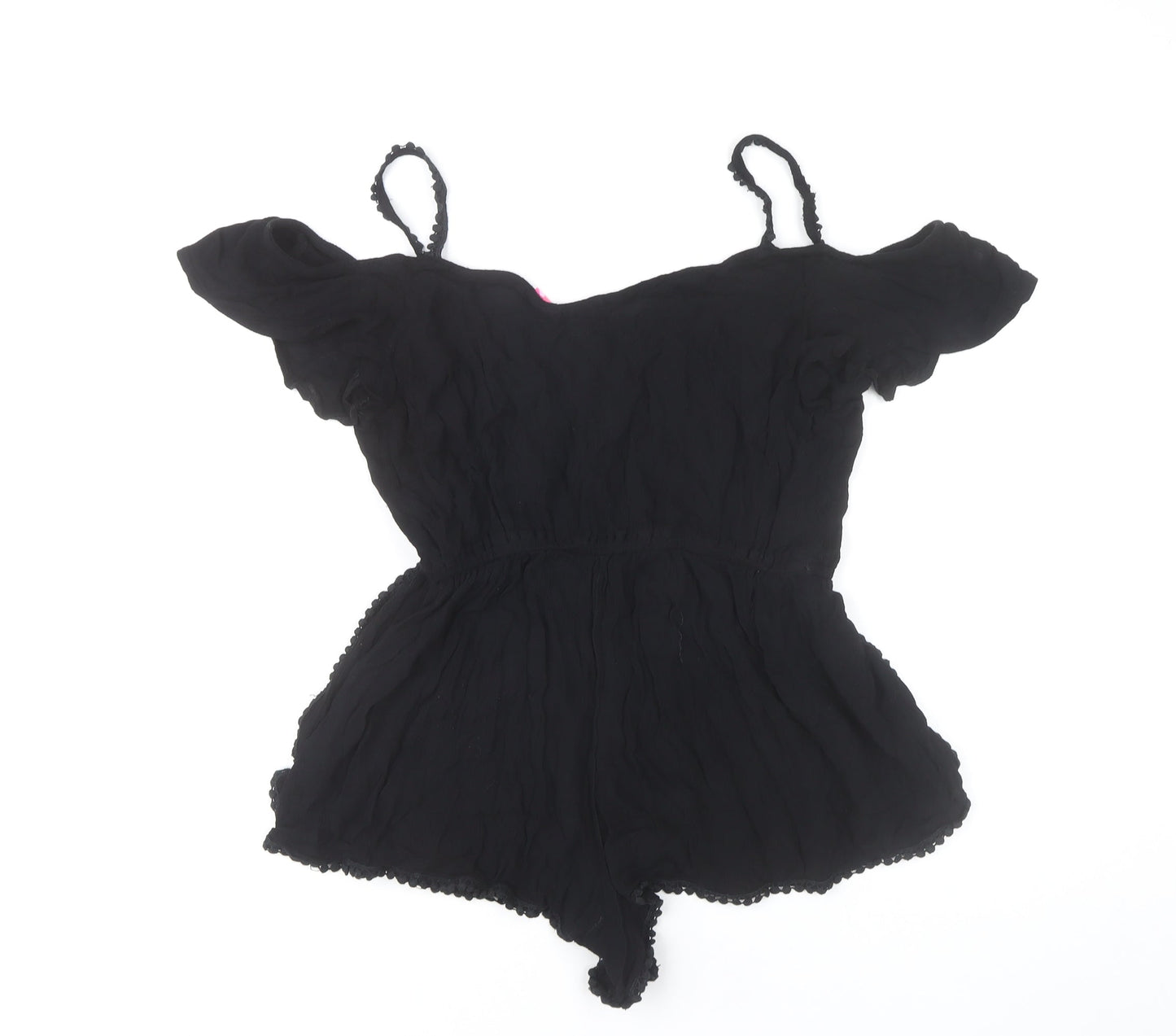 River Island Women’s Black Lace Trim Viscose Off Shoulder Playsuit UK 12