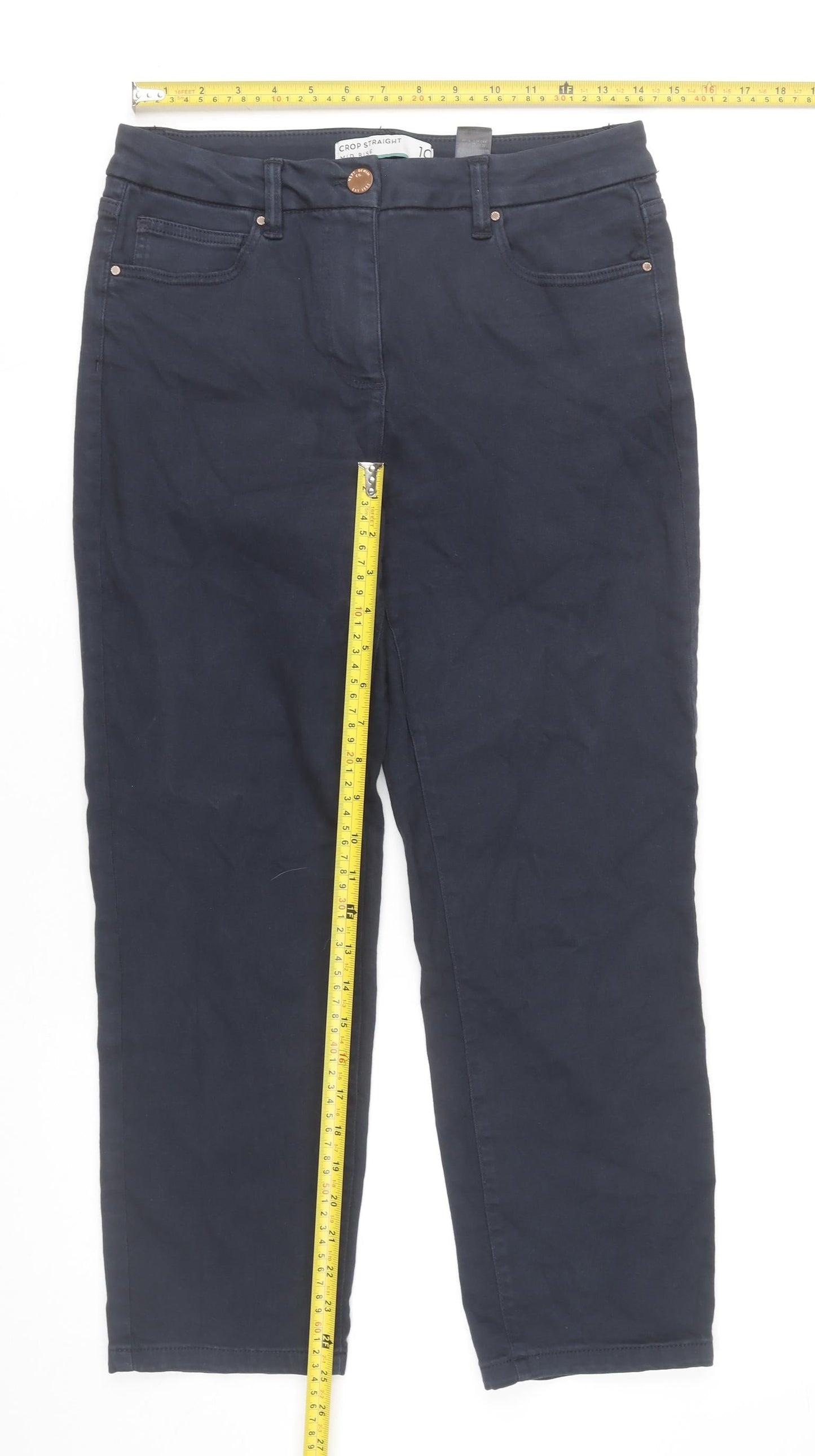 Next Women’s Blue Crop Straight Trousers Size 10 Cotton Blend