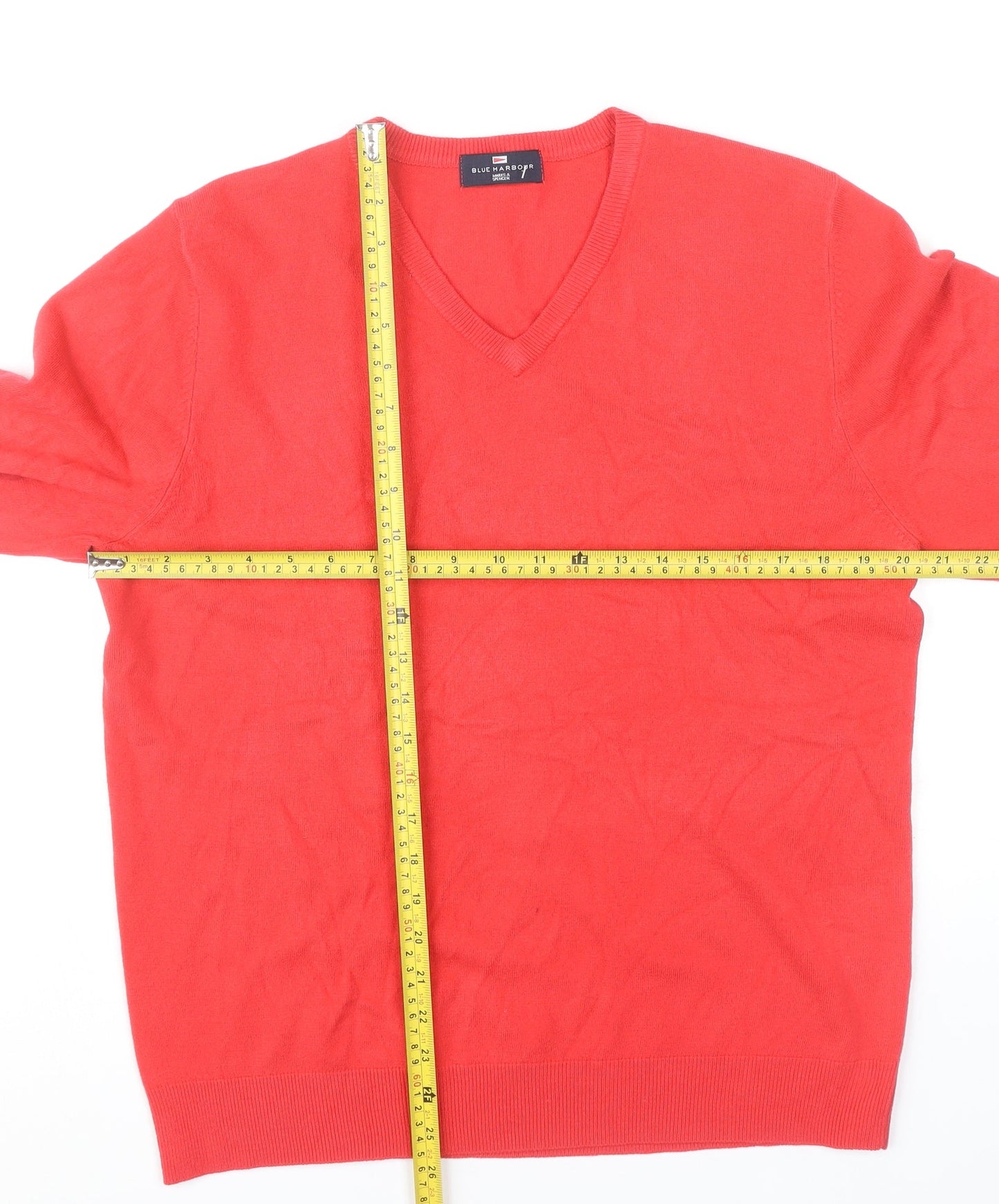 Marks and Spencer Men’s Red V-Neck Acrylic Jumper Size L