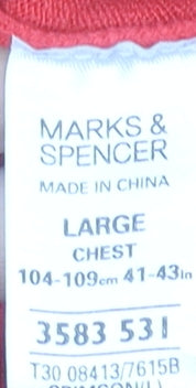 Marks and Spencer Men’s Red V-Neck Acrylic Jumper Size L