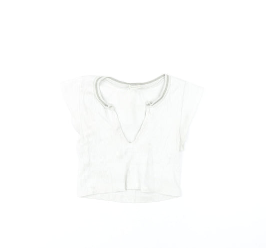 Womens UK Size XS Urban Outfitters White Cropped T-Shirt