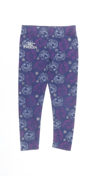 Disney Frozen Girls Blue Leggings 6-7 Years Ankle Length Stretch