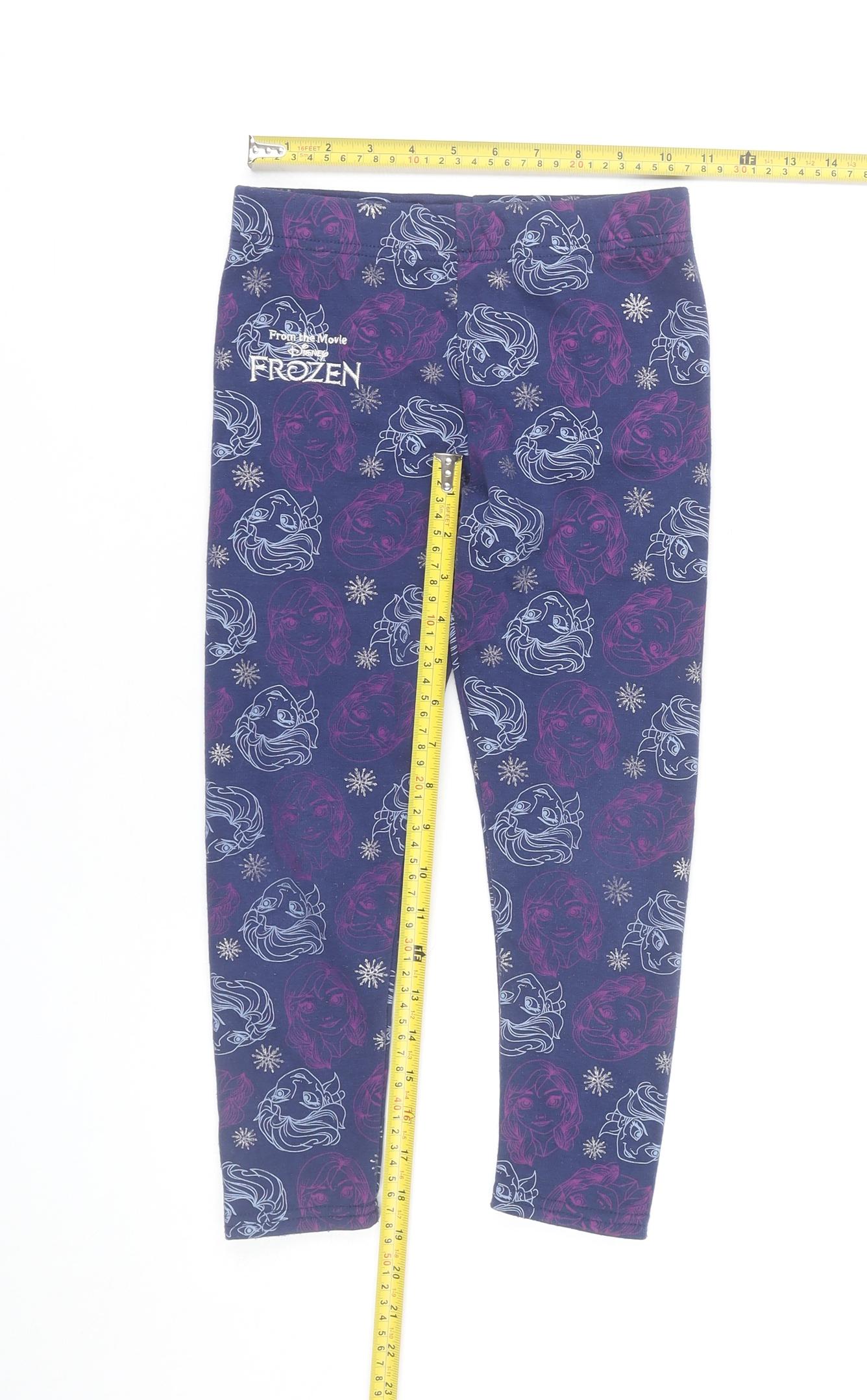 Disney Frozen Girls Blue Leggings 6-7 Years Ankle Length Stretch