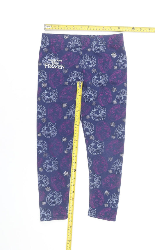 Disney Frozen Girls Blue Leggings 6-7 Years Ankle Length Stretch