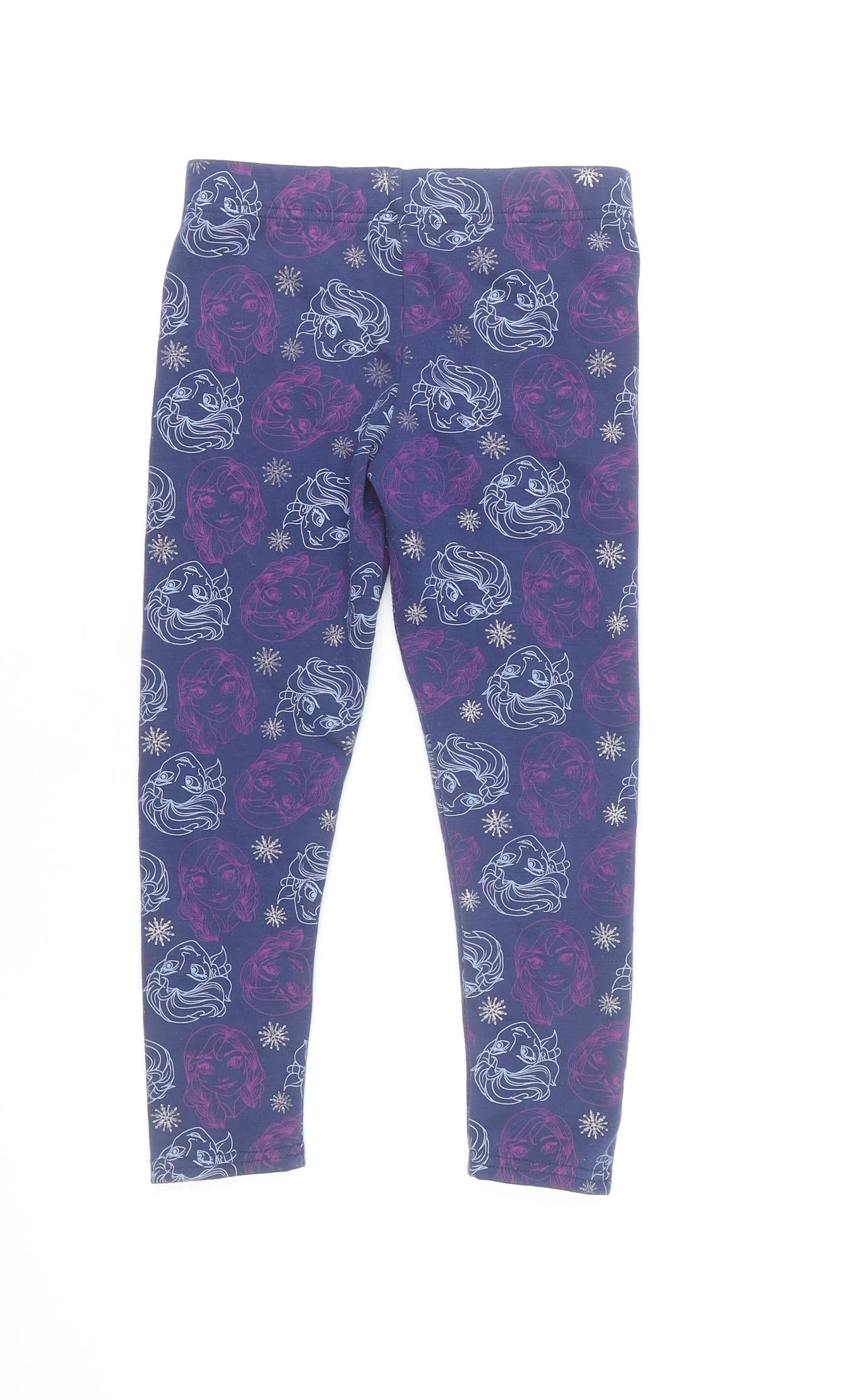 Disney Frozen Girls Blue Leggings 6-7 Years Ankle Length Stretch