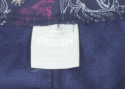 Disney Frozen Girls Blue Leggings 6-7 Years Ankle Length Stretch