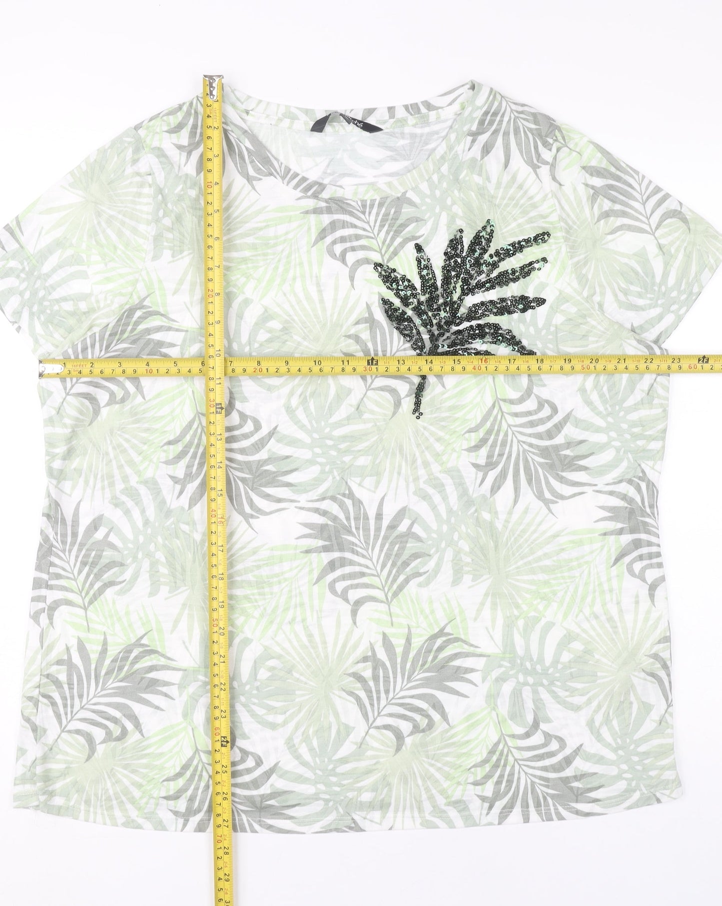 Bonmarché Womens Multicoloured Sequin Leaf T-Shirt Size 20