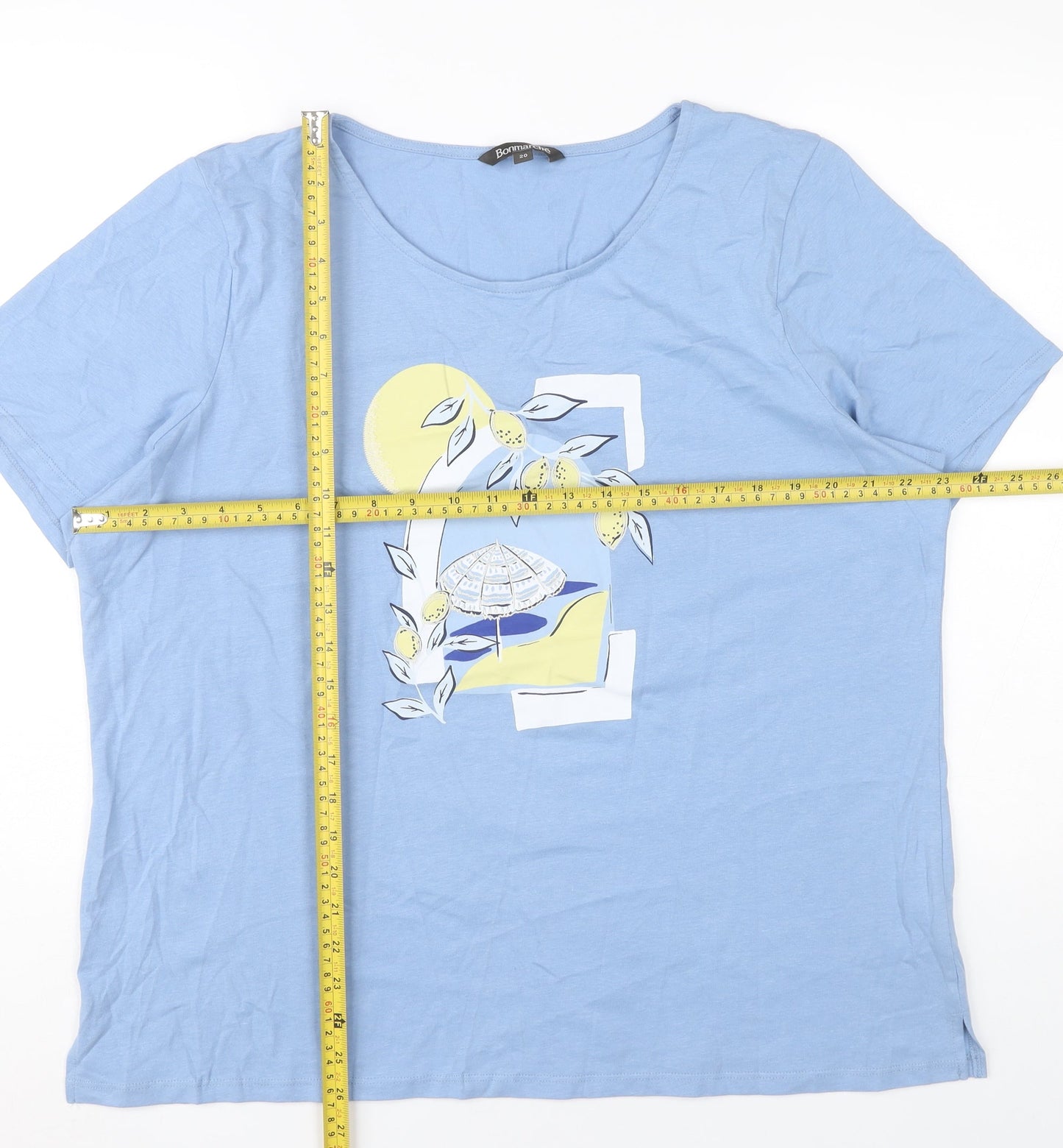 Bonmarché Womens Blue Cotton Graphic T-Shirt Size 20 Casual