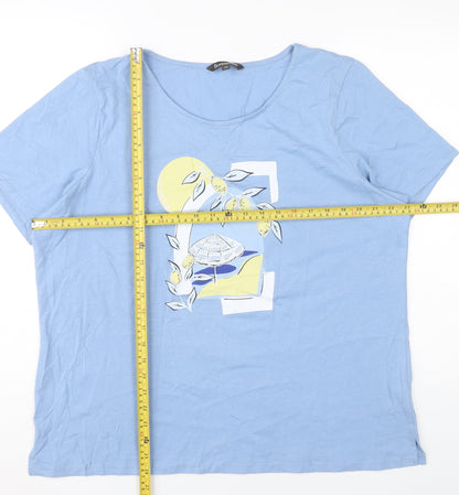 Bonmarché Womens Blue Cotton Graphic T-Shirt Size 20 Casual