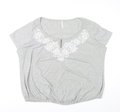 Bm Women Grey XL Scoop Neck Embroidered T-Shirt