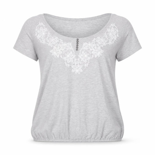 Bonmarché Women Grey XL Scoop Neck Embroidered T-Shirt