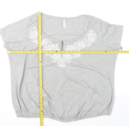 Bm Women Grey XL Scoop Neck Embroidered T-Shirt