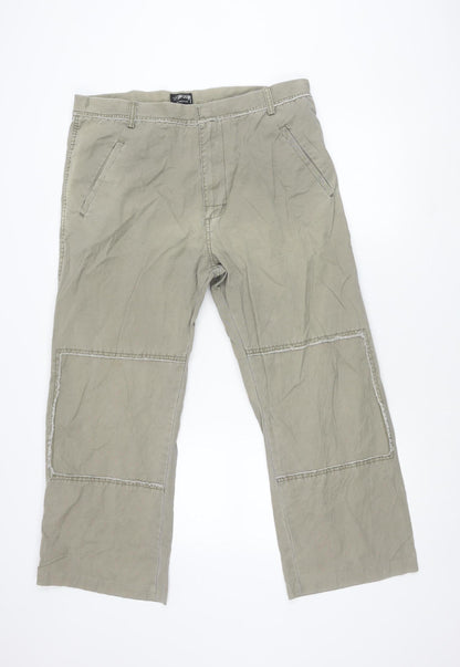 Stussy Men’s Beige Cargo Trousers Size 36 Relaxed Fit Cotton