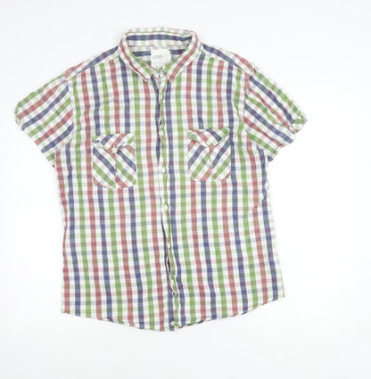 New Look Men’s Multicoloured XL Button-Up Short Sleeve Check Shirt