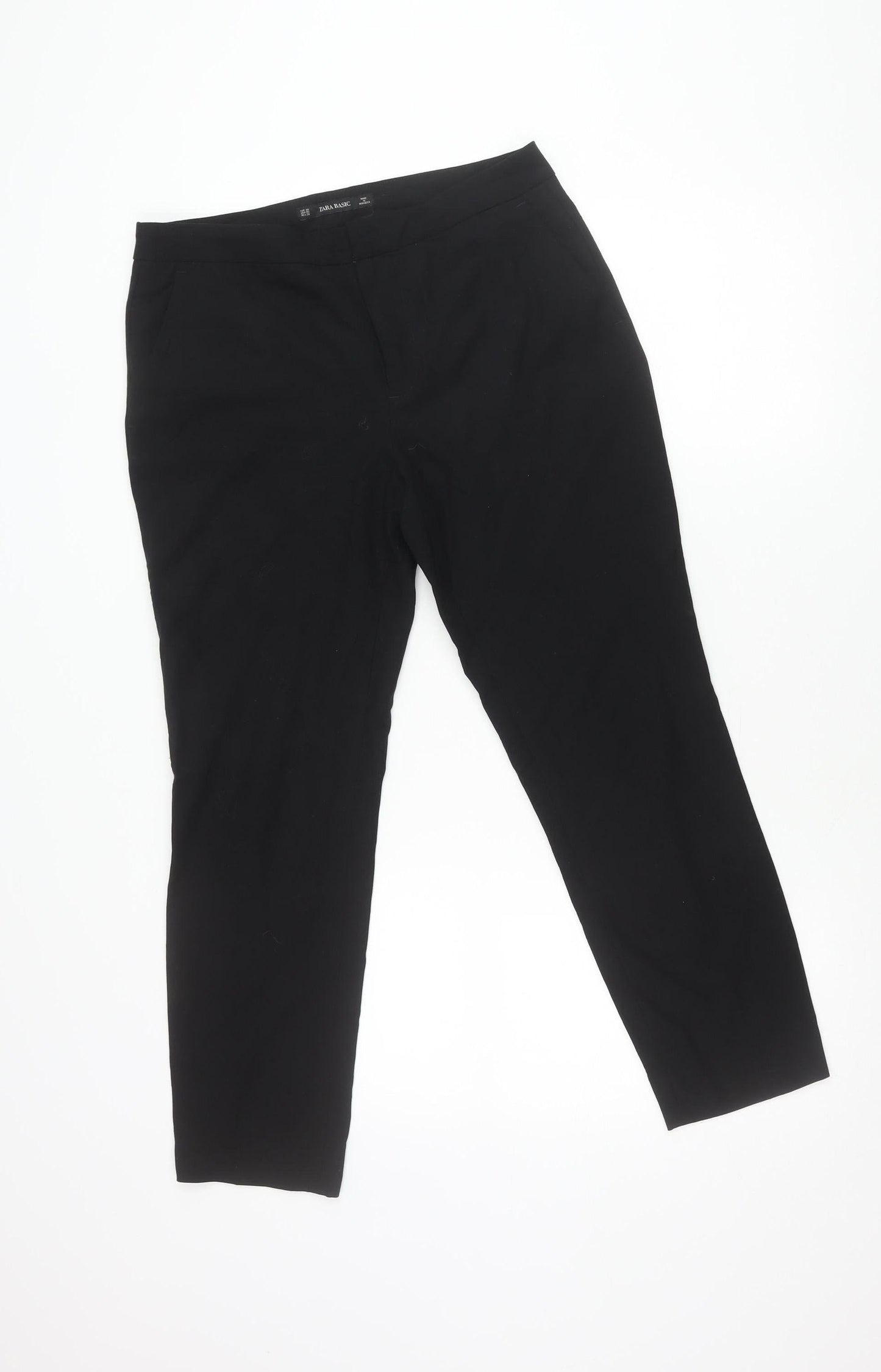 Womens UK Size 10 Zara Basic Slim Fit Cropped Black Trousers