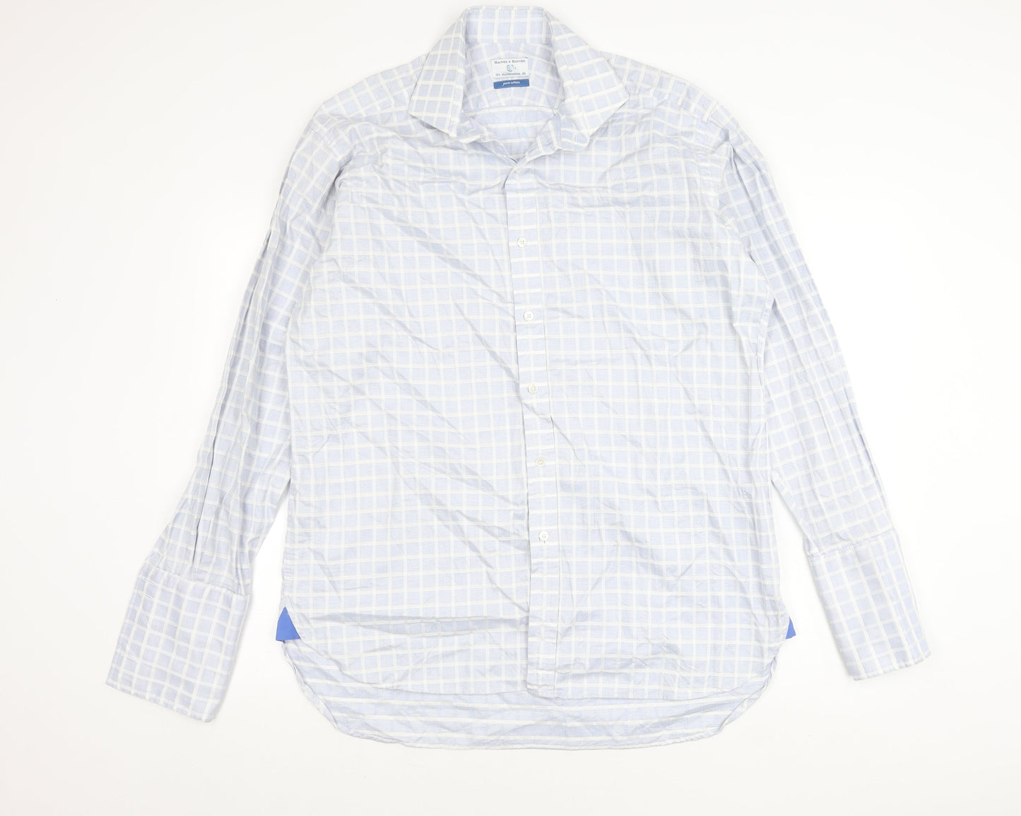 Haines & Bonner Men’s Blue Check Cotton Long Sleeve Button-Up Shirt 16.5 42in