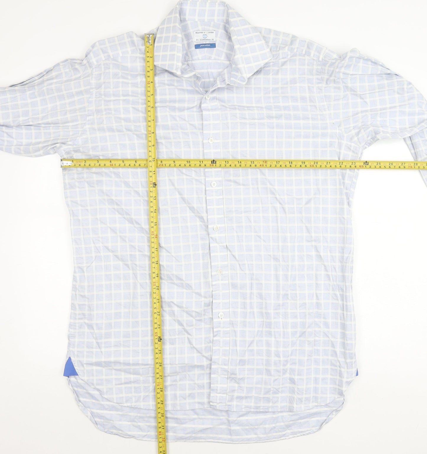 Haines & Bonner Men’s Blue Check Cotton Long Sleeve Button-Up Shirt 16.5 42in