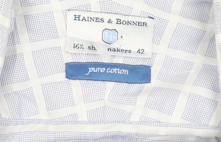 Haines & Bonner Men’s Blue Check Cotton Long Sleeve Button-Up Shirt 16.5 42in